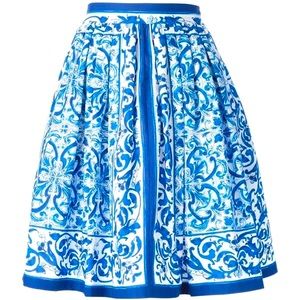 Dolce & Gabbana Blue Majolica Print Poplin Skirt